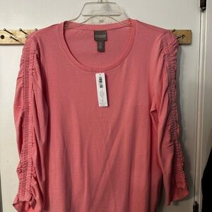 NWT Chico's Coral Long Sleeve Top with Ruched Detail